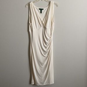 Lauren by Ralph Lauren ruched dress cream white